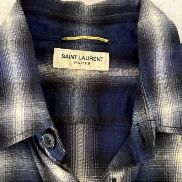 Saint Laurent Navy and White Plaid Shirt Size M - Picture 2 of 3
